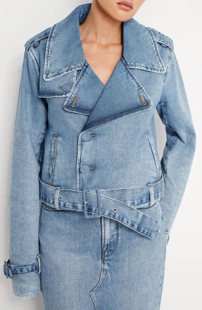 Good American Belted Crop Denim Jacket | Nordstrom | Nordstrom
