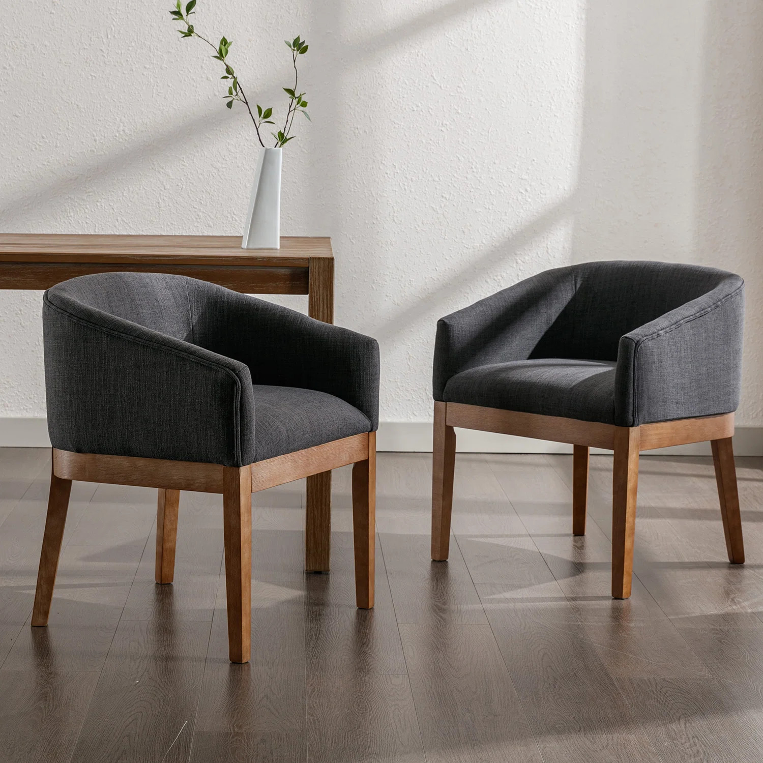 Belsford 19.25'' H Linen Upholstered Oak Armchair (Set of 2) | Wayfair North America