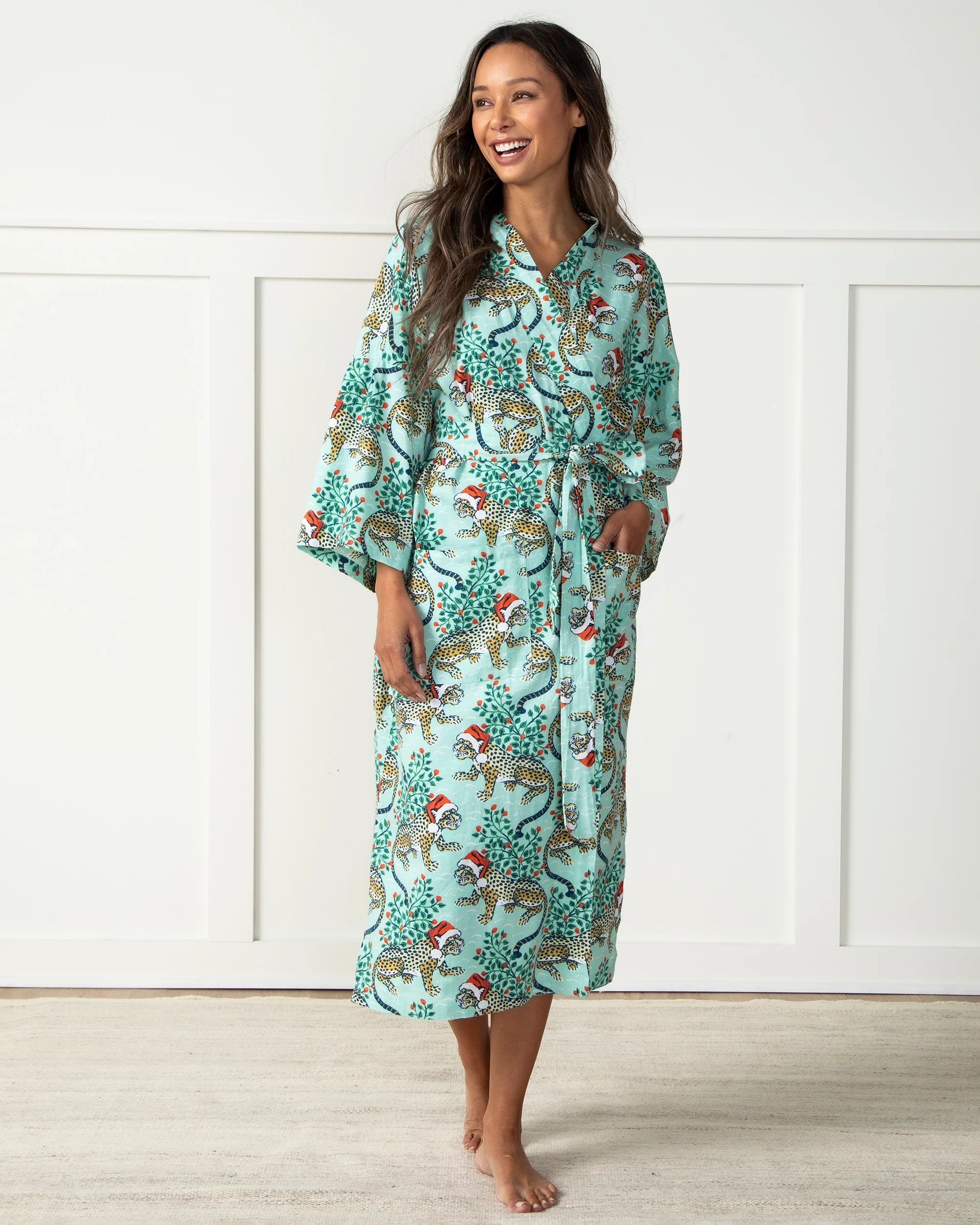 Holly Jolly Bagheera - Flannel Robe - Frosted Mint | Printfresh