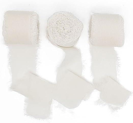 Handmade Fringe Chiffon Silk Ribbon - Cream White Frayed Ribbons 1.5" x 7Yd for Wedding Invitatio... | Amazon (US)