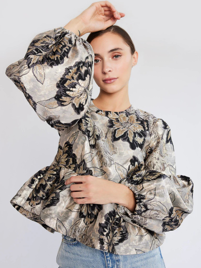Shop Mille - Ophelia Top in Black Brocade | Mille