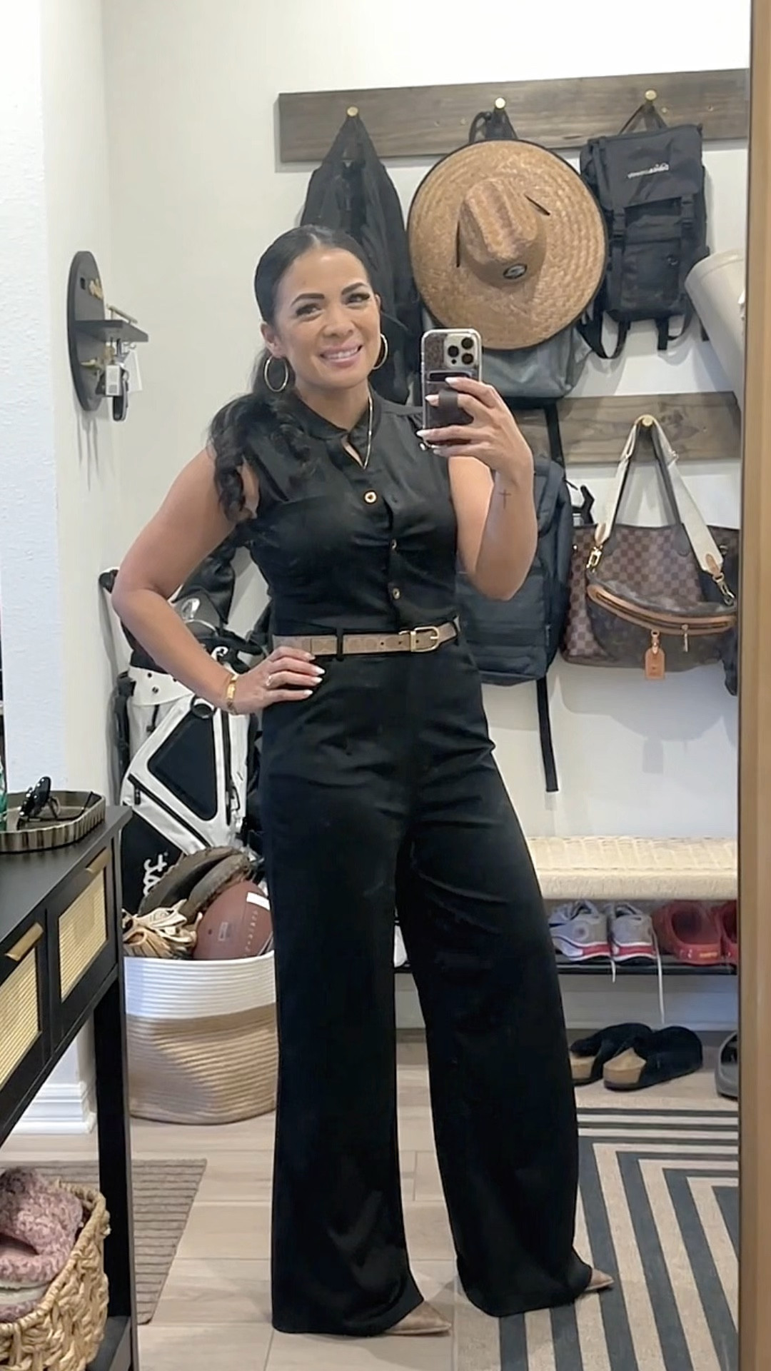 Business casual black romper with coach belt & pumps! #LTKworkwear #LTKpetite #LTKdayinmylife
