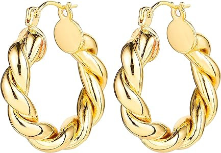 6 Pairs 14K Gold Hoop Earrings for Women Lightweight Chunky Hoop Earrings Multipack Hypoallergeni... | Amazon (US)