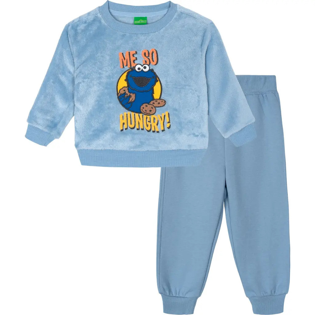 Sesame Street® Cookie Monster 2-Piece Fleece Sweatshirt and Joggers Set in Cookie Monster Blue at Nordstrom, Size 4T | Nordstrom