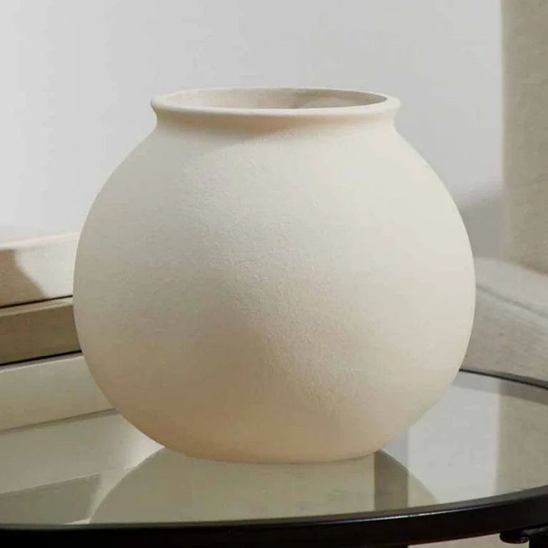 Better Homes & Gardens 5.9" Matte Ceramic Round Vase, Natural Beige White, 1 - Piece | Walmart (US)