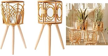 Handmade Braid Artificial Rattan Plastic Flower Pot With Stand Plant Storage Stand DIY Nursery Po... | Amazon (US)
