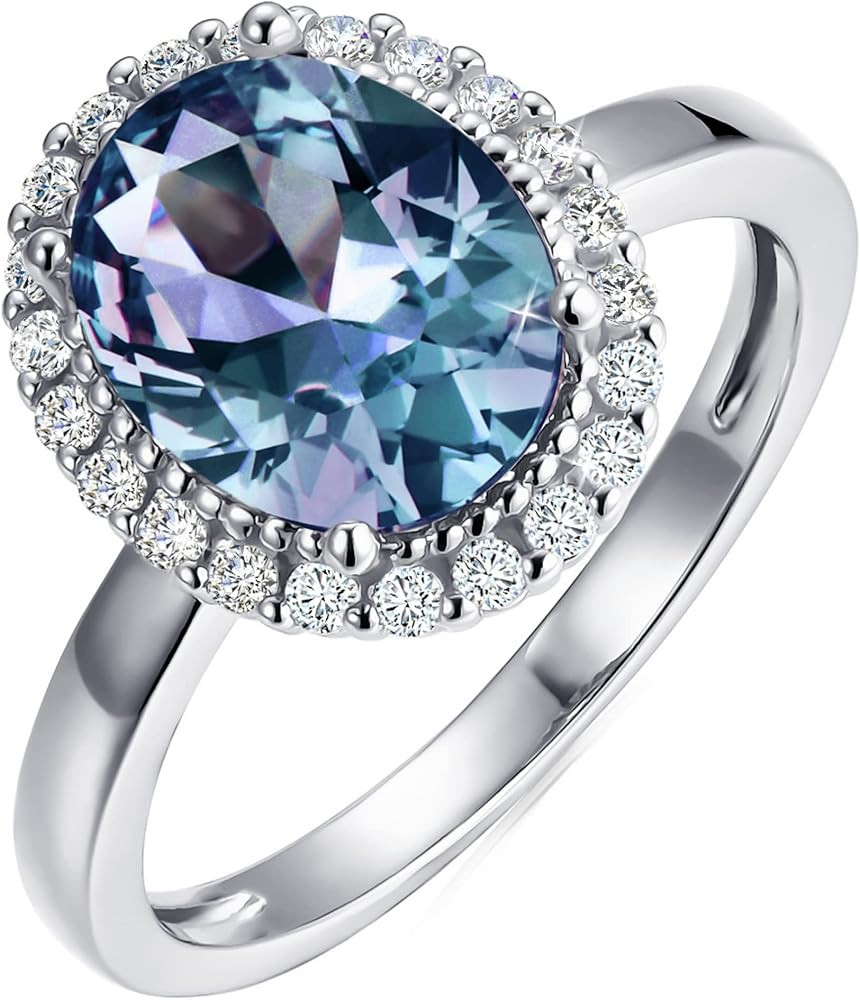 Color Change Alexandrite Ring 925 Sterling Silver June Birthstone Oval Kite Round Pear Shape Halo... | Amazon (US)