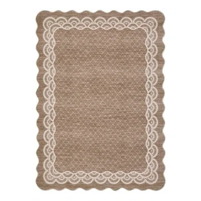 Machine Washable Scalloped Area Rugs Modern Bordered Floor Mats, Non-Slip Contemporary Accent Rug, Non Shedding Soft Low Pile Indoor Carpet for Living | Wayfair North America