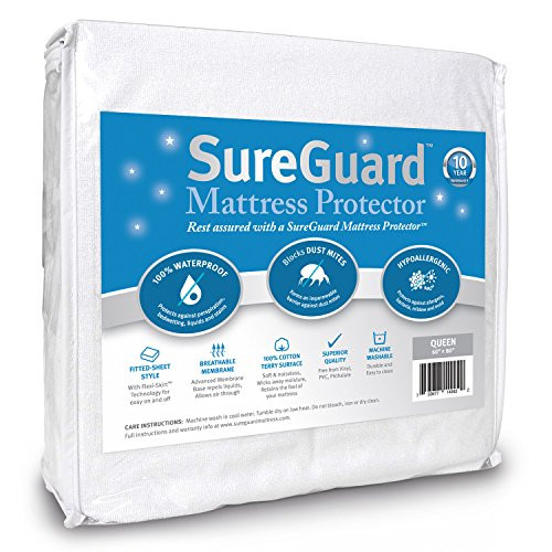 SureGuard Queen Size Mattress Protector - 100% Waterproof, Hypoallergenic - Premium Fitted Cotton Te | Amazon (US)