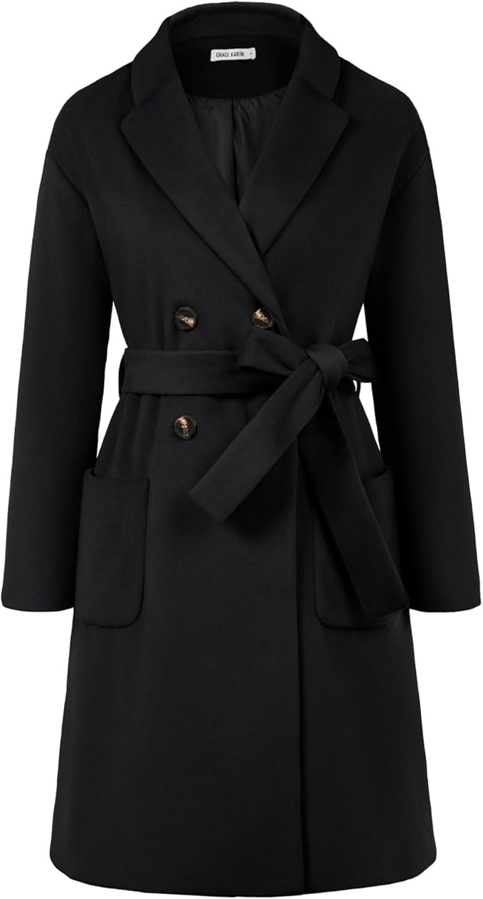 GRACE KARIN Winter Coats For Women Double Breasted Pea Coats Mid Long Wool Coats Oversized Trench... | Amazon (US)