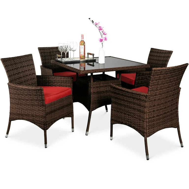 Best Choice Products 5-Piece Indoor Outdoor Wicker Patio Dining Table Furniture Set w/ Umbrella C... | Walmart (US)