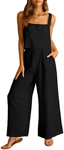 ANRABESS Women's 2 Piece Outfits Linen Pants Jumpsuit Matching Lounge Set Casual Summer Beach Vac... | Amazon (US)