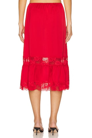 Hideaway Satin Midi Skirt in Cherry | Revolve Clothing (Global)