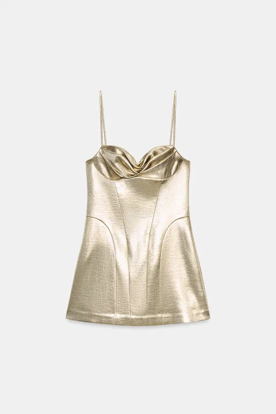 Vestito mini con scollo a cuore e spalline sottili regolabili. Dettaglio di pieghe sul petto e cu... | Zara IT