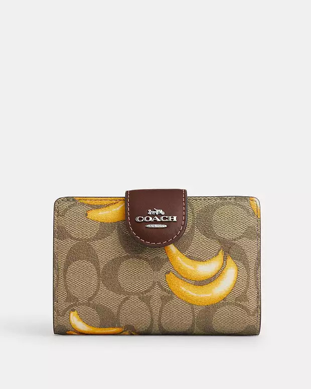 Medium Corner Zip Wallet In Signature Canvas With Banana Print | Coach Outlet US