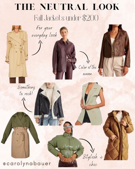 Fall jackets under $200! Trench coats, faux leather jackets, moto jacket, puffers, shackets, biker jackets…. All so cute! 💕


Autumn styles fall fashion wear casual outfits affordable dynamite prettylittlething revolve abercrombie neutral look 

#LTKSeasonal #LTKstyletip #LTKtravel