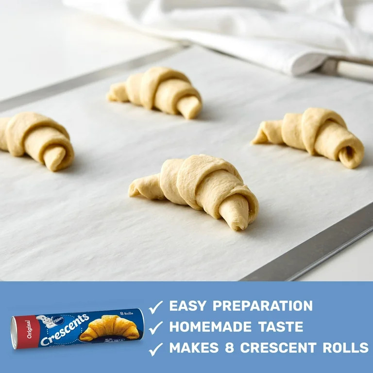Pillsbury Crescent Rolls, Original Refrigerated Canned Pastry Dough, 8 Rolls, 8 oz | Walmart (US)