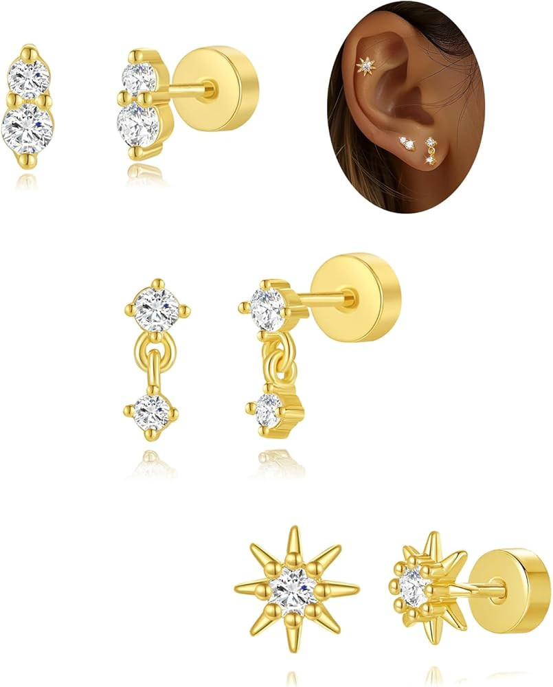 Angelady Flat Back Earrings Set for Women, Sterling Silver Flat Back Stud Earring Hypoallergenic ... | Amazon (US)