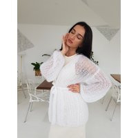 White Cardigan, Mohair Bridal Sweater, Belted Cover Up, Knitted Oversized Summer Cardigan | Etsy (US)
