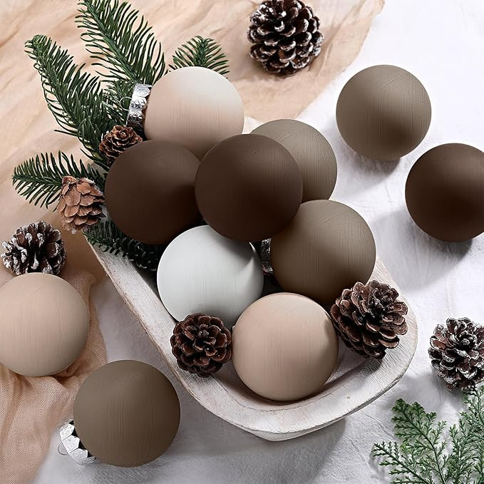 12 Pcs Matte Textured Christmas Ball Ornaments 2.36 Inch Rustic Neutral Christmas Tree Decoration... | Amazon (US)