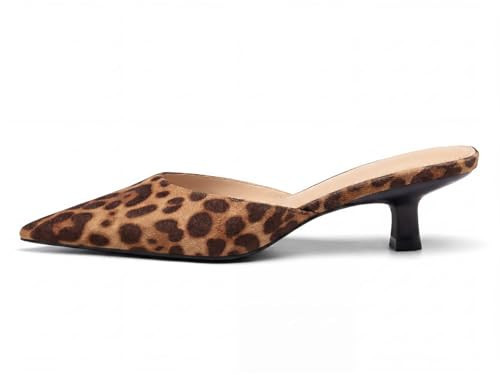 Coutgo Womens Kitten Low Heels Mules Closed Pointed Toe Pumps Slip On Backless Dress Shoes, Gold Brown, Size 6.5 | Amazon (US)