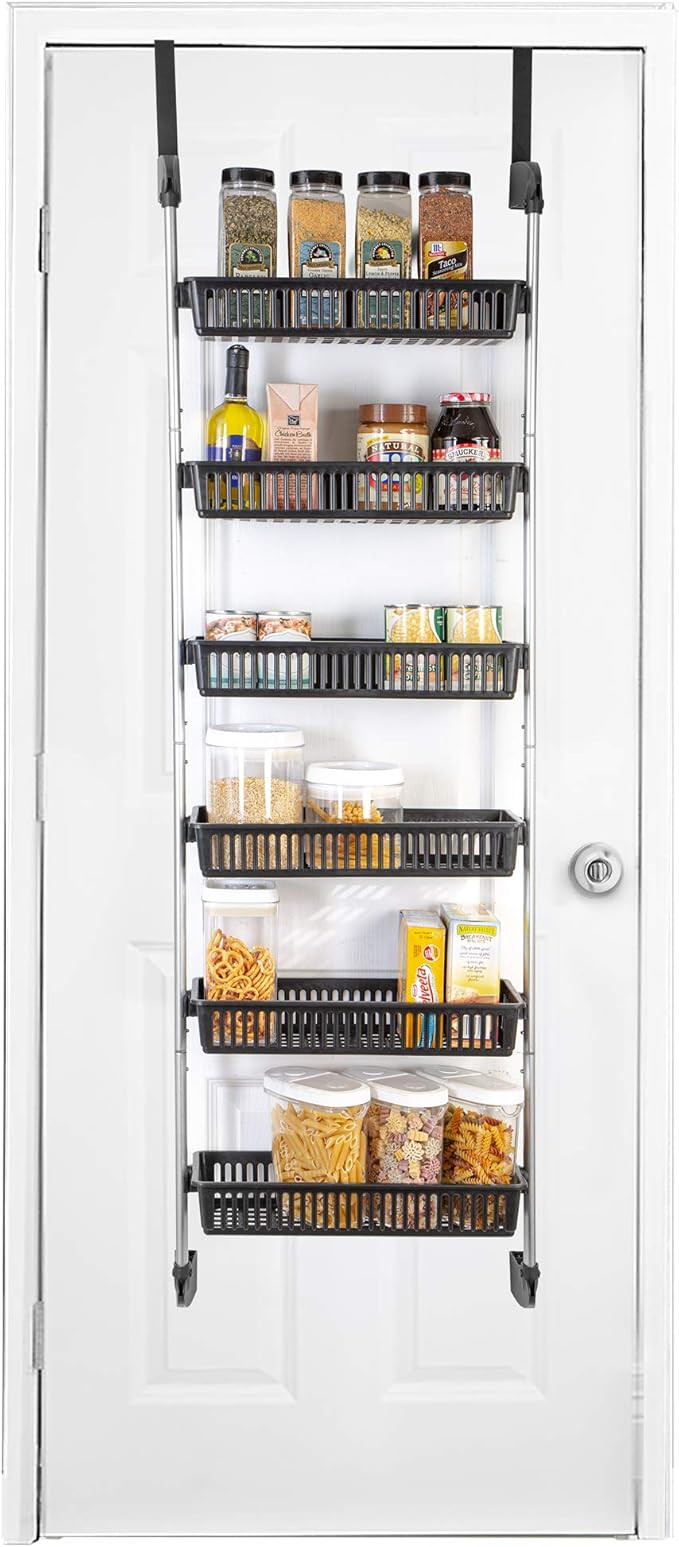 Smart Design Over The Door Pantry Organizer Rack w/ 6 Baskets - Steel & Resin Construction w/ Hoo... | Amazon (US)