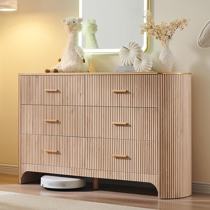 Fluted 6 Drawer Dresser for Bedroom with Curved Profile Design,53.9" W Chest of Drawers with Reed... | Amazon (US)