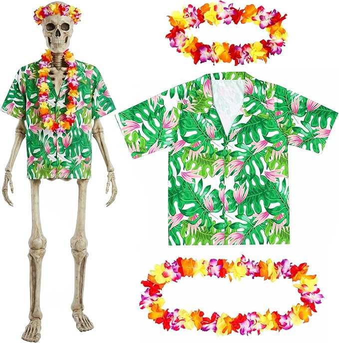 3 Pcs 12 Ft Skeleton Summer Costume Set, Hawaiian Skeleton Clothes Accessories Included Headband ... | Amazon (US)
