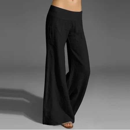 Tdoqot Wide Leg Linen Pants for Women- Comfy Casual High Waisted Flowy Womens Pants Black Size 3XL | Walmart (US)