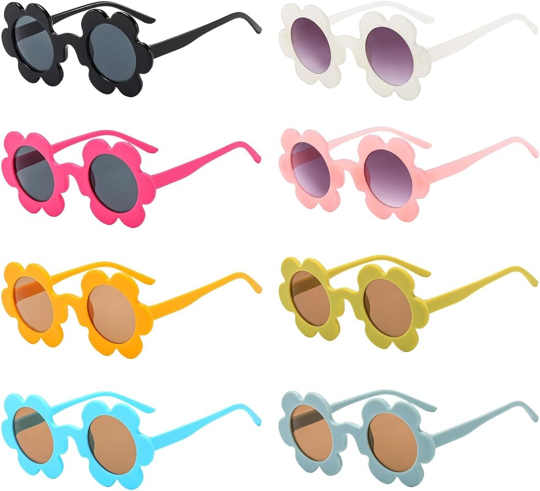 SUNOVELTIES 8 Pack Adults Round Flower Sunglasses 5.7" Womens Flower Glasses Cute Outdoor Summer Beach Pool Party Eyewear | Amazon (US)