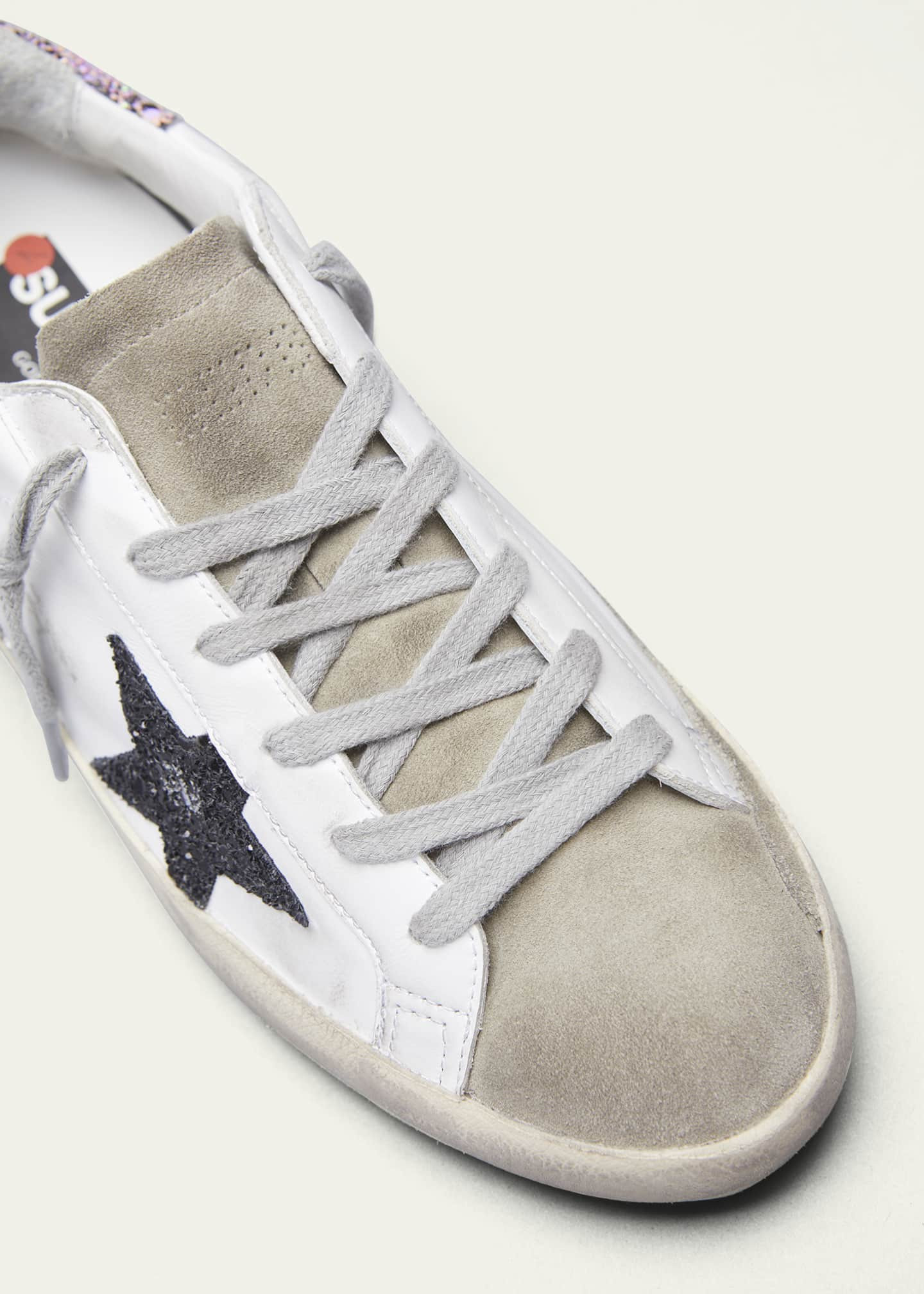 Golden Goose Superstar Leather Upper Suede Toe Glitter Star Heel And Spur Metal Lettering Sneaker... | Bergdorf Goodman