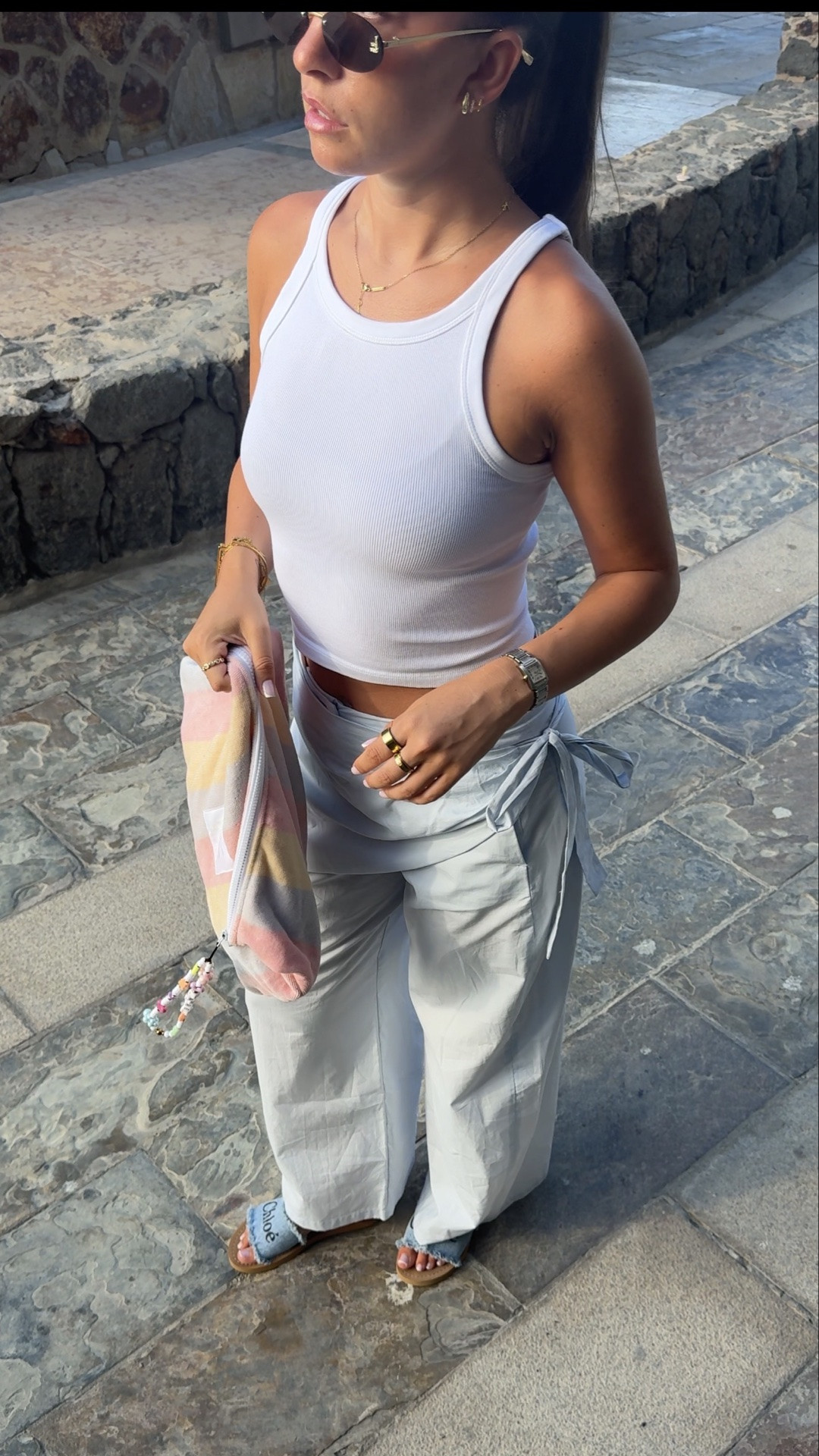 Holiday outfit - white vest - scarf trousers - mango - blue trousers - summer outfit

#LTKsummer #LTKstyletip #LTKfestival