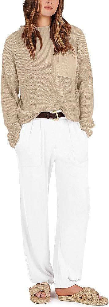 Women's Two Piece Outfits Long Sleeve Knit Top Fall Sweater Set Oversized Pants Tracksuit Lounge ... | Amazon (US)