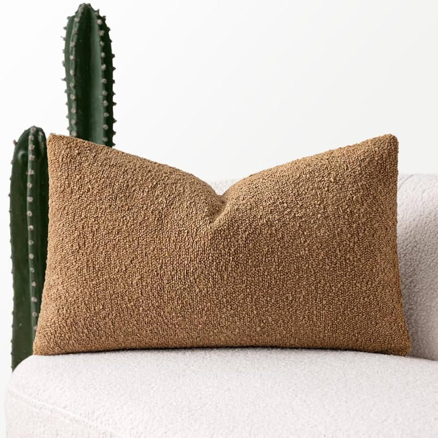 MIULEE Textured Boucle Lumbar Pillow Cover for Bed 14x22 Brown | Amazon (US)