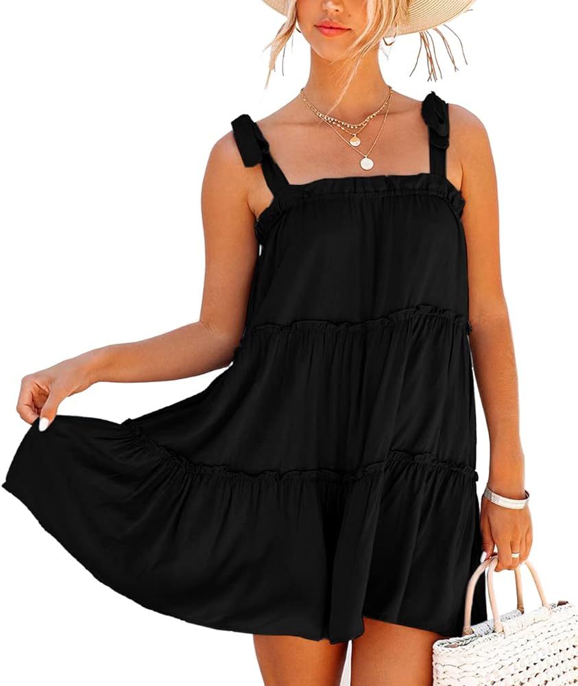 Deerose Womens Tie Shoulder Dress Summer Chiffon Cover Ups Flowy Patriotic Sundress | Amazon (US)
