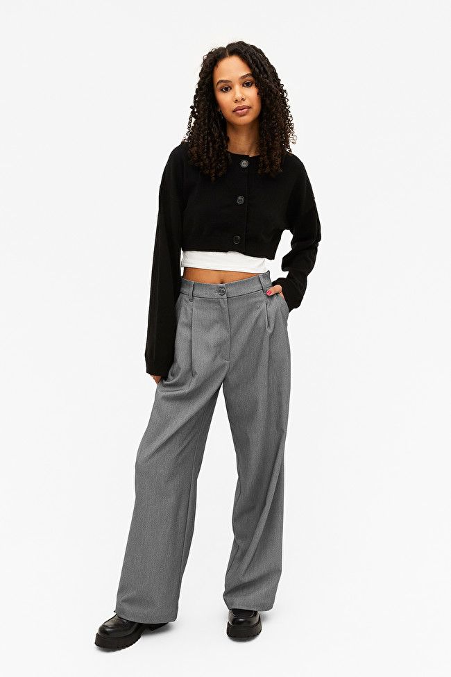 High waist wide leg trousers grey | Monki