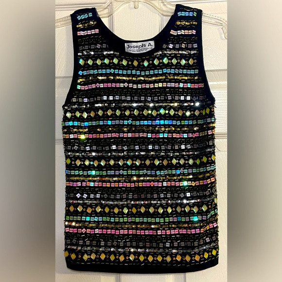 Joseph A SILK Small Black Sequin Sleeveless Tank Top | Poshmark