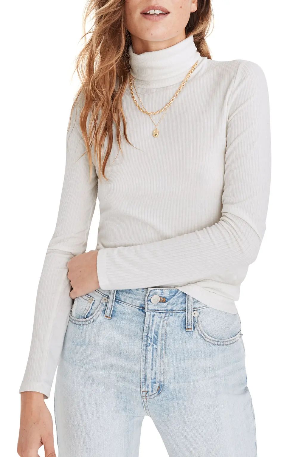 Madewell Lightweight Ribbed Turtleneck Top, Size Xx-Small in Antique Cream at Nordstrom | Nordstrom Canada