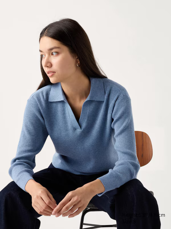 Washable Knit Ribbed Polo Sweater | UNIQLO (US)