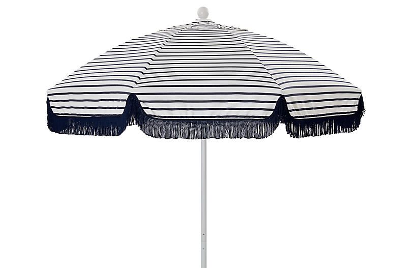 Elle Round Patio Umbrella, Indigo/White | One Kings Lane