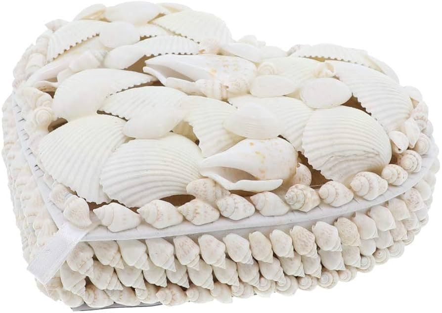 Li'Shay 6 Inch Heart Shape Shell Coated Jewelry Box - White | Amazon (US)