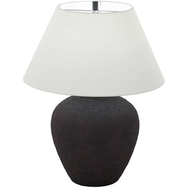 Ceramic Antique Style Wide Vase Room Table Lamp with White Linen Shade - Black or Brown - Roche R... | Bed Bath & Beyond