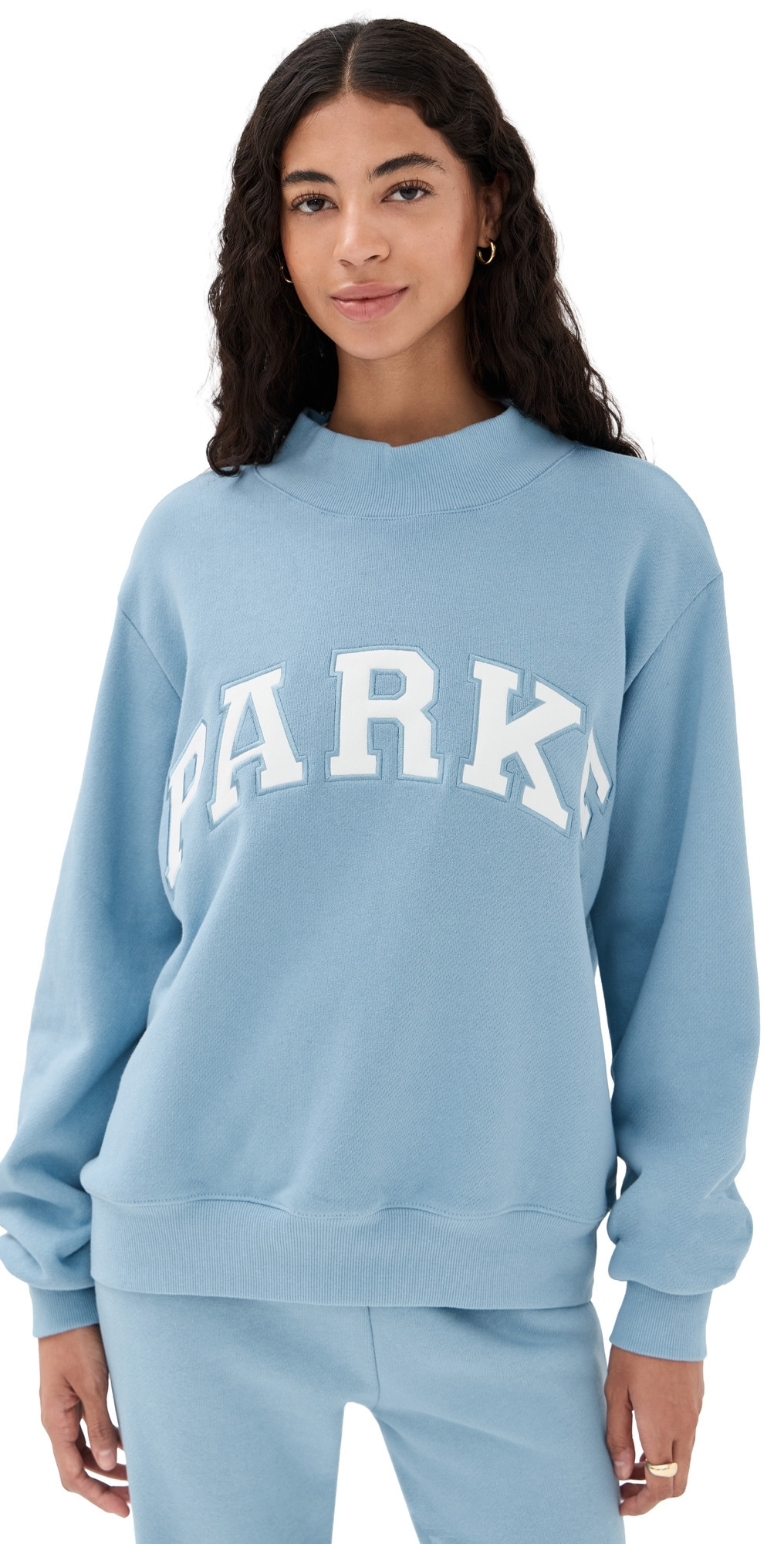 PARKE Varsity Mock Neck Sweatshirt Sky L/XL | Shopbop
