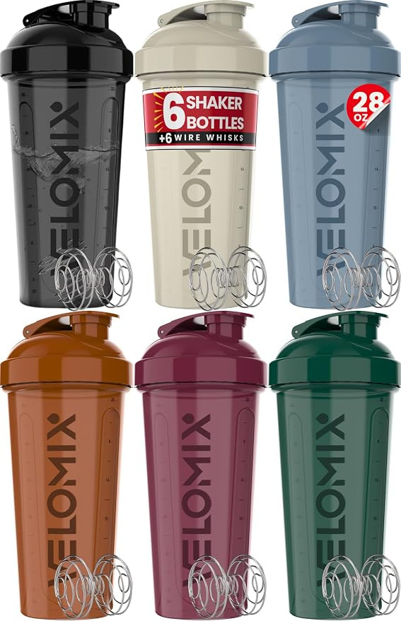 VELOMIX -6 PACK- 28 oz Protein Shaker Bottle for Protein Mixes - 6x Wire Whisk | Leak Proof Shake... | Amazon (US)