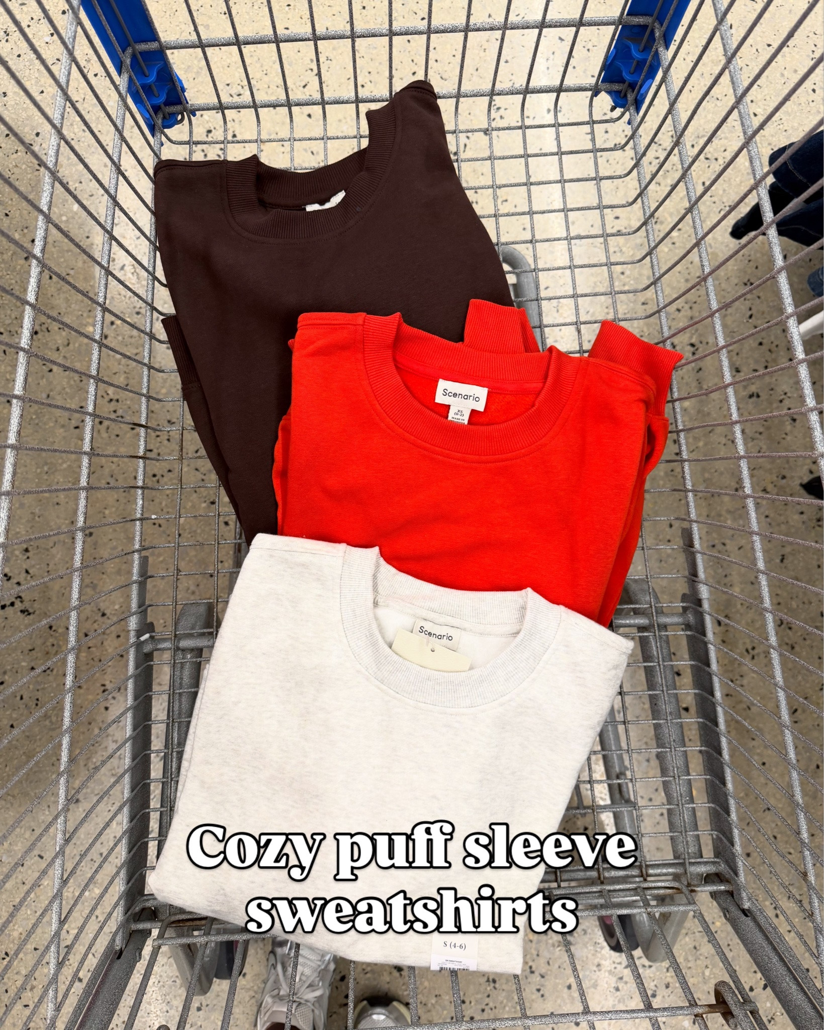 Now online!  New Walmart puff sleeve cotton fleece sweatshirts. I own in the small and medium and both work well, size up if you want more room, otherwise stay true to size. #walmartfashion
