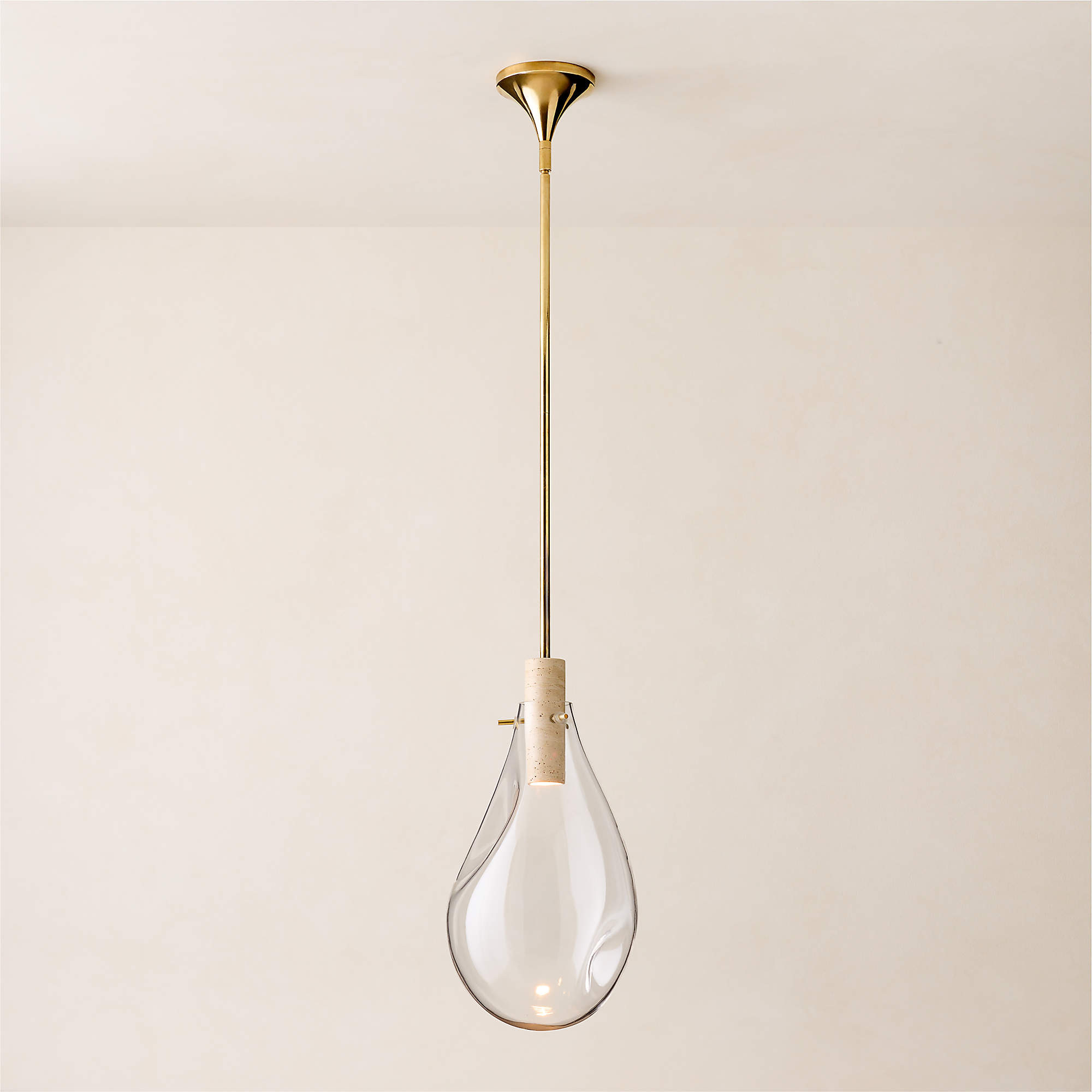 Calandra Glass and Travertine Pendant Light Small + Reviews | CB2 | CB2