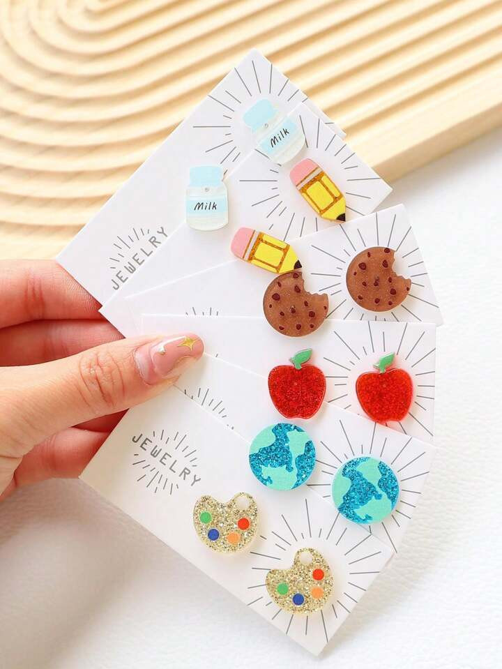 1pair Acrylic Blingbling Apple, Milk, Cookie, Earth, Color Palette, Pencil Stud Earrings For Back... | SHEIN