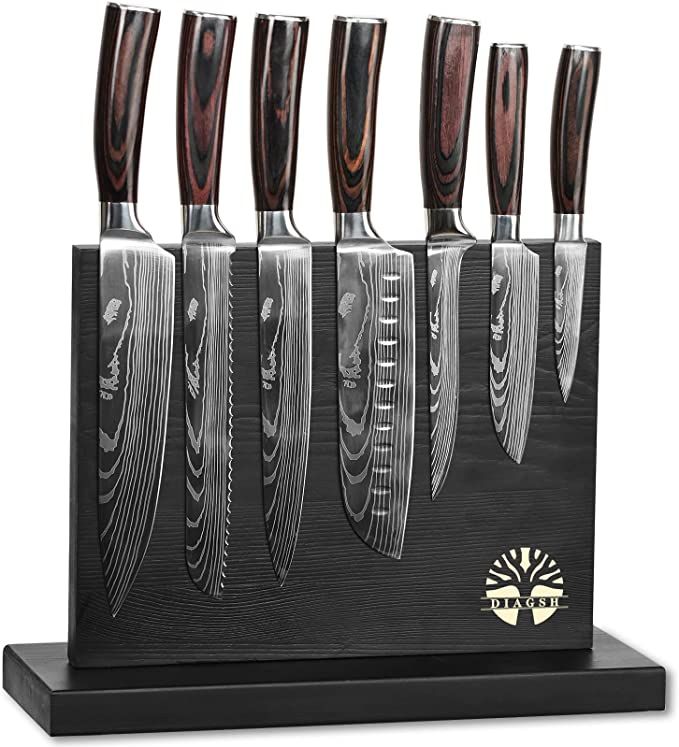 Knife Sets For Kitchen with Block Diagsh 7 Piece Hand-Forged High Carbon Stainless Steel Knives w... | Amazon (US)