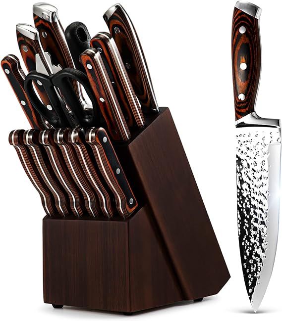 Kitchen Knife Set,15-Piece Knife Set With Block Wooden,Self Sharpening For Chef Knife Set,High Ca... | Amazon (US)
