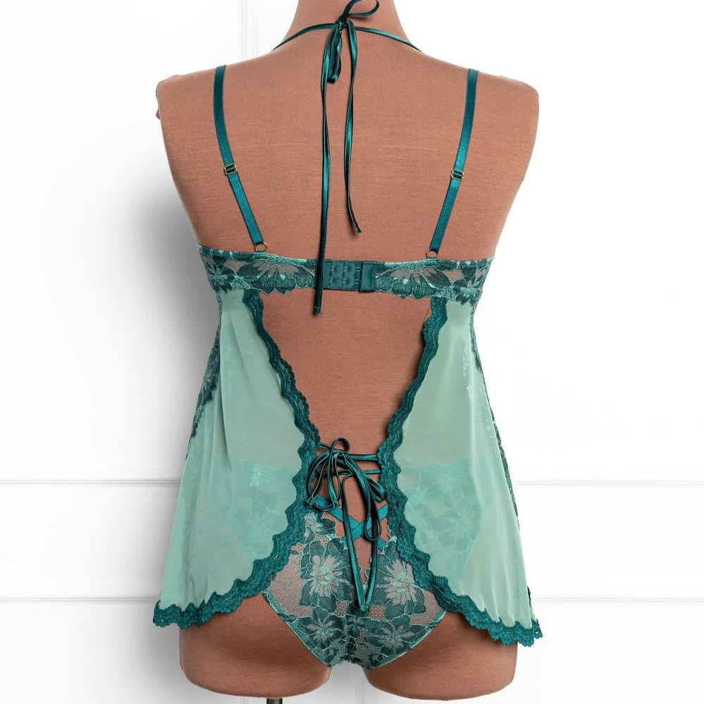 Lace & Mesh Open Back Babydoll - Garden Green | Mentionables